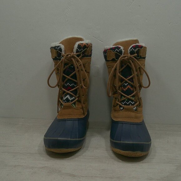 Khombu Duck Nordic Fair Isle Fleece Lined Waterproof Navy Winter Snow Boots SZ 7 - Picture 3 of 13